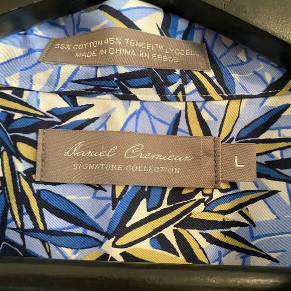 Daniel Cremieux Hawaiian Blue and Yellow Leaf Pattern Shirt Size L UB-27 - Picture 3 of 8